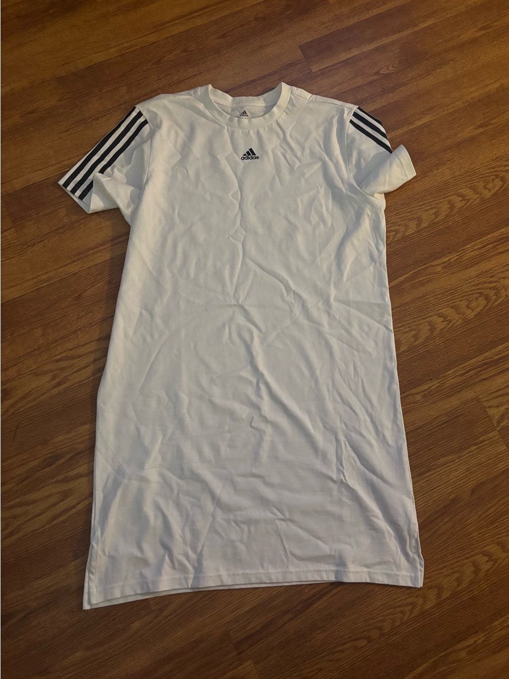 adidas White Midi Tee Dress with Black Shoulder Stripes